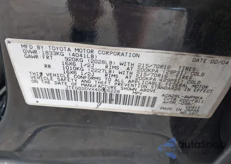 2004 Toyota Rav4 from USA, damaged, VIN JTEGD20VX40026228